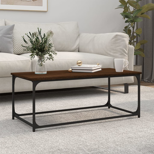 vidaXL Sohvapöytä ruskea tammi 102x50x40 cm tekninen puu ja rauta