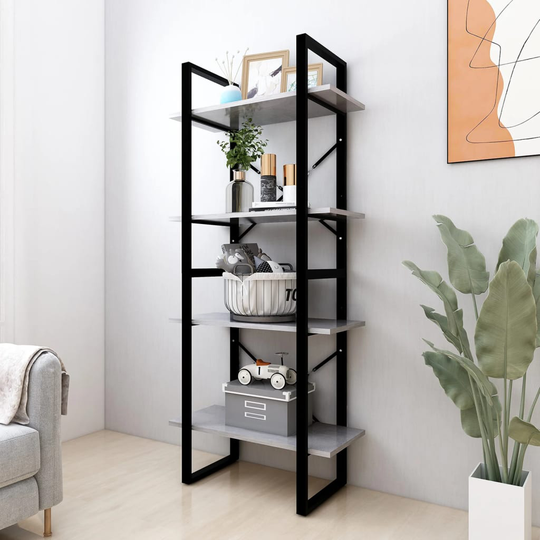 vidaXL 4-tasoinen kirjahylly betoninharmaa 60x30x140 cm lastulevy