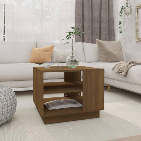 vidaXL Sohvapöytä ruskea tammi 55x55x43 cm lastulevy