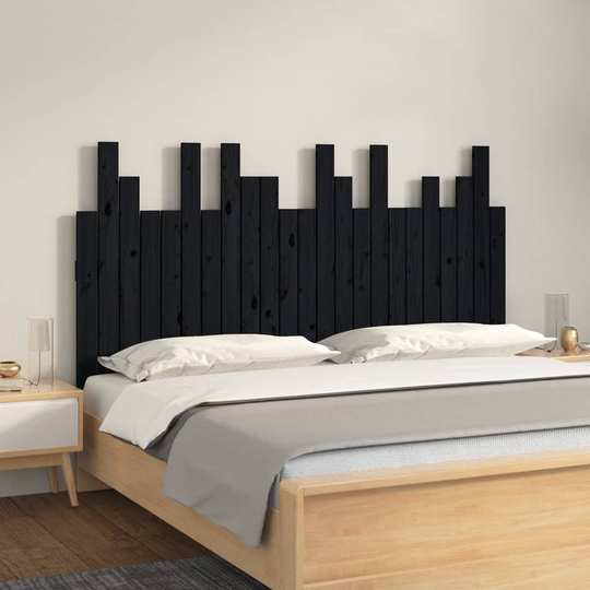 vidaXL Sängynpääty seinälle musta 146,5x3x80 cm täysi mänty