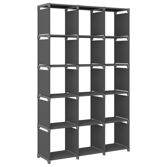 vidaXL 15 kuution esittelyhylly harmaa 103x30x175,5 cm kangas