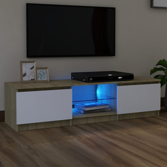 vidaXL TV-taso LED-valoilla valkoinen ja Sonoma-tammi 140x40x35,5 cm