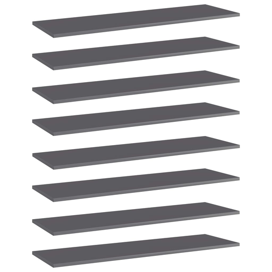 vidaXL Kirjahyllytasot 8kpl korkeakiilto harmaa100x30x1,5cm lastulevy