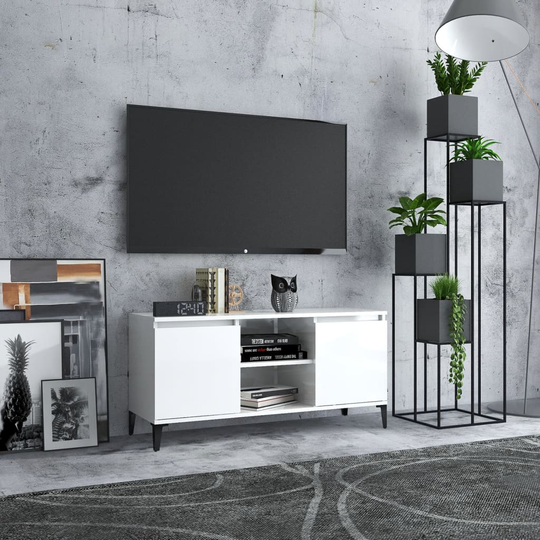 vidaXL TV-taso metallijaloilla korkeakiilto valkoinen 103,5x35x50 cm