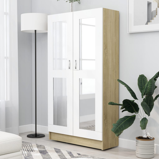 vidaXL Vitriinikaappi valk. ja Sonoma-tammi 82,5x30,5x150cm lastulevy