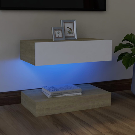 vidaXL TV-taso LED-valoilla valkoinen ja Sonoma-tammi 60x35 cm