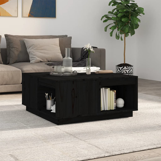 vidaXL Sohvapöytä musta 80x81x36,5 cm täysi mänty