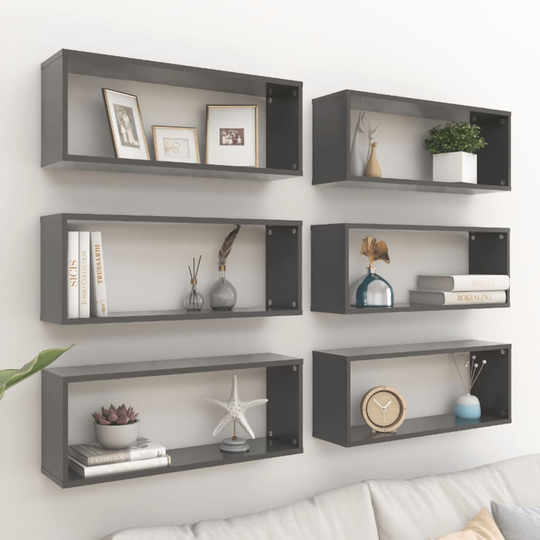 vidaXL Kuutioseinähyllyt 6 kpl harmaa 60x15x23 cm lastulevy