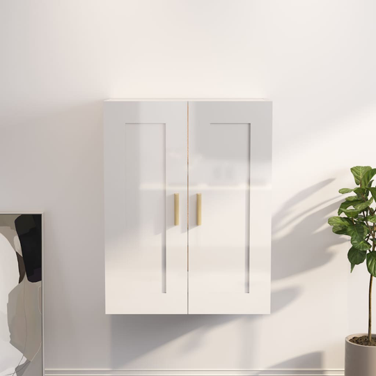 vidaXL Seinäkaappi korkeakiilto valkoinen 69,5x32,5x90 cm tekninen puu