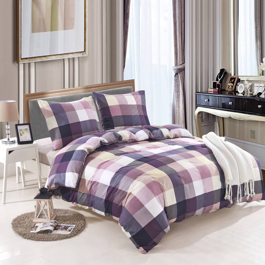 vidaXL Pussilakanasetti Violetti ruutukuosi 155x220/80x80