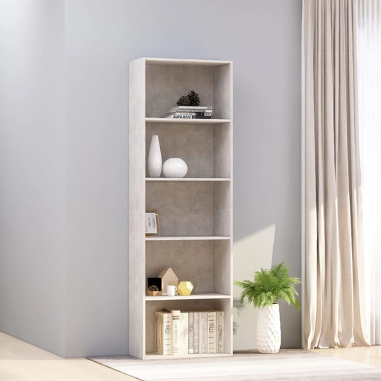 vidaXL 5-tasoinen kirjahylly betoninharmaa 60x30x189 cm lastulevy
