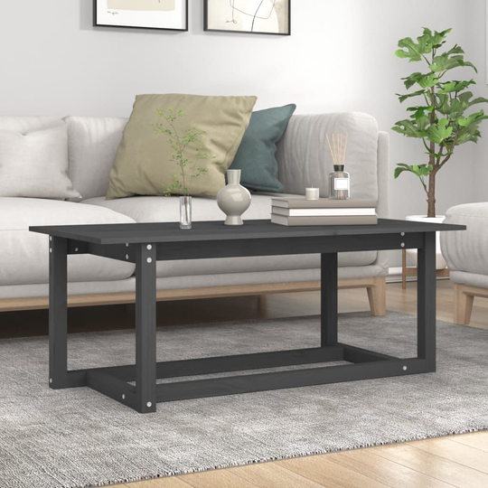 vidaXL Sohvapöytä harmaa 110x55x45 cm täysi mänty