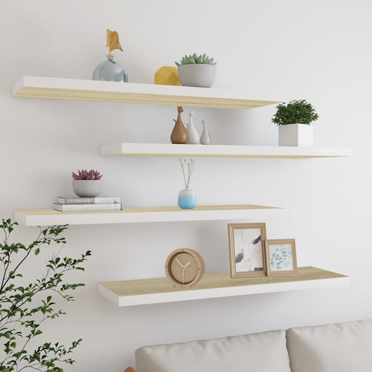 vidaXL Kelluvat seinähyllyt 4 kpl tammi ja valkoinen 90x23,5x3,8 MDF