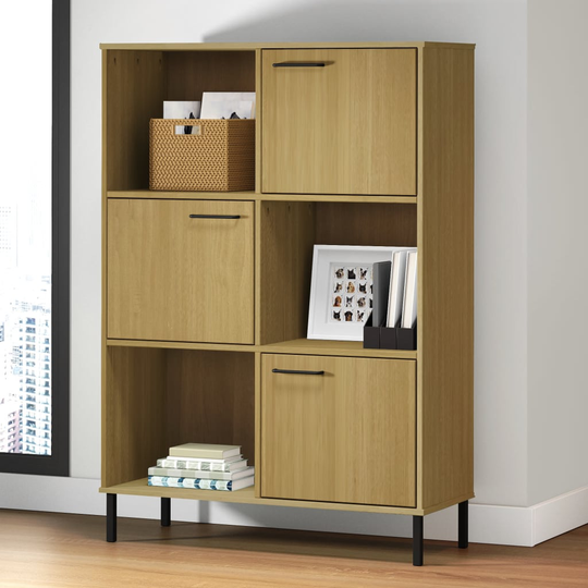 vidaXL Kirjakaappi metallijaloilla ruskea 90x35x128,5 cm täyspuu OSLO