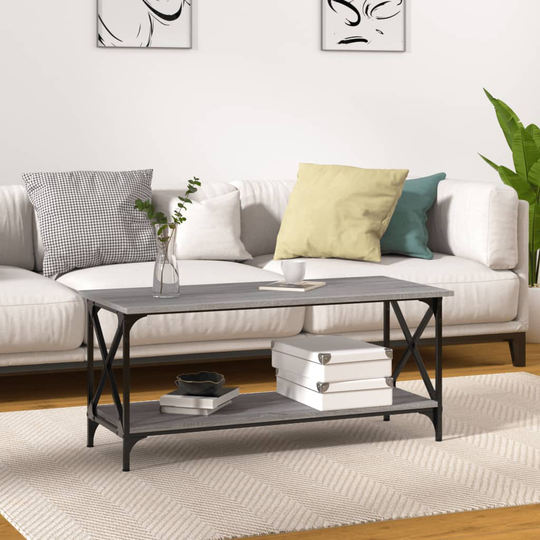 vidaXL Sohvapöytä harmaa Sonoma 100x45x45 cm tekninen puu ja rauta