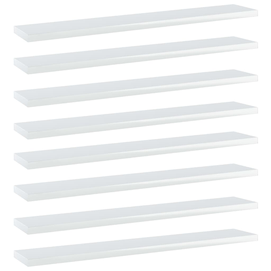 vidaXL Kirjahyllytasot 8 kpl korkeakiilto valk. 60x10x1,5 cm lastulevy