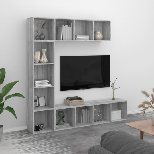 vidaXL 3-osainen Kirjahylly/TV-kaappisarja harmaa Sonoma 180x30x180 cm