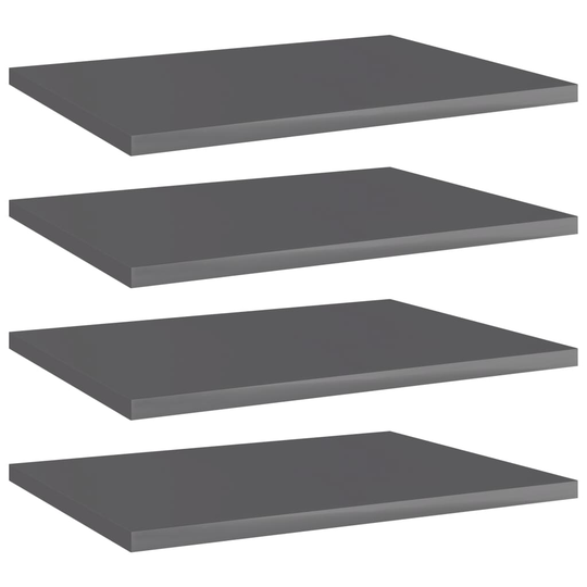vidaXL Kirjahyllytasot 4 kpl korkeakiilto harmaa 40x30x1,5cm lastulevy