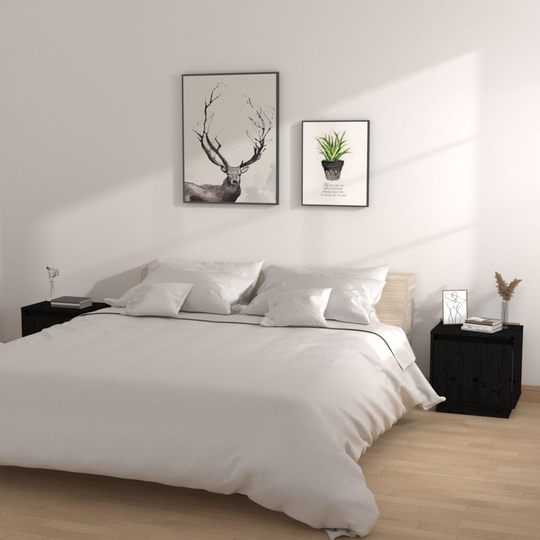 vidaXL Yöpöydät 2 kpl musta 40x30x40 cm täysi mänty