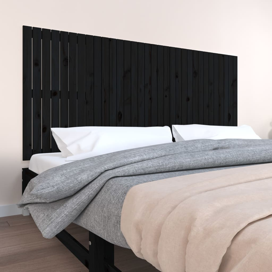 vidaXL Sängynpääty seinälle musta 204x3x90 cm täysi mänty