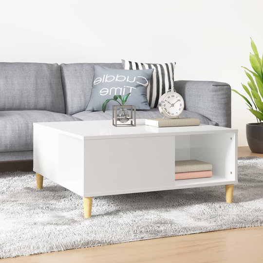 vidaXL Sohvapöytä korkeakiilto valkoinen 80x80x36,5 cm tekninen puu