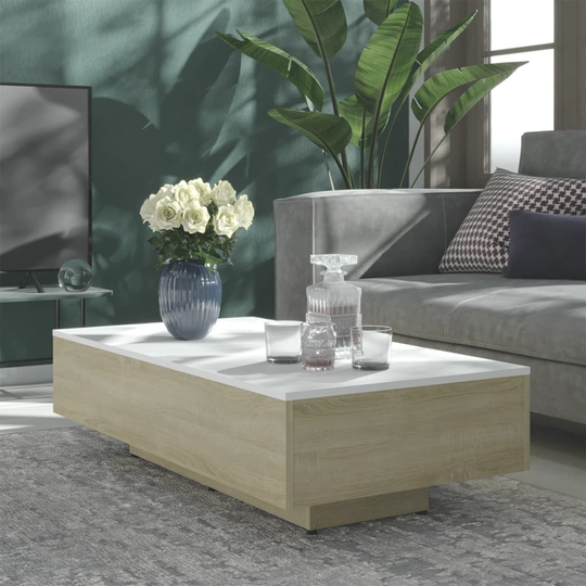 vidaXL Sohvapöytä valkoinen ja Sonoma-tammi 115x60x31 cm lastulevy