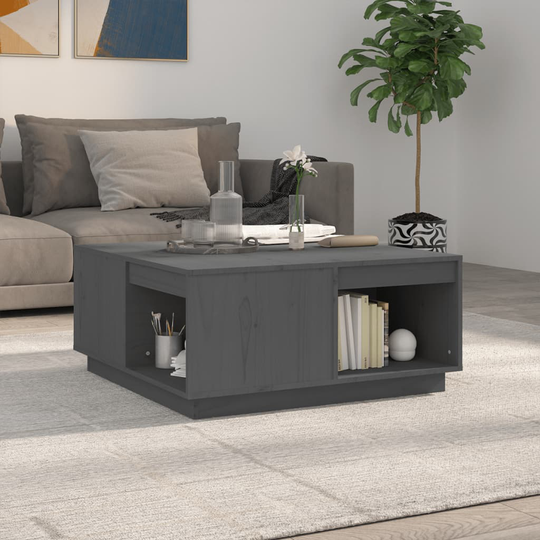 vidaXL Sohvapöytä harmaa 80x81x36,5 cm täysi mänty