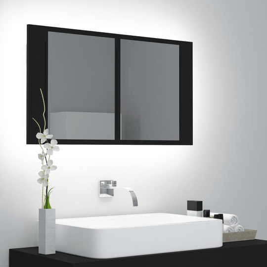 vidaXL Kylpyhuoneen LED peilikaappi musta 80x12x45 cm akryyli
