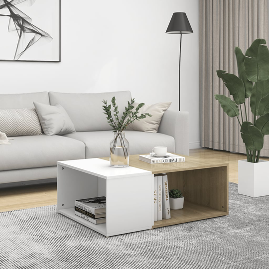 vidaXL Sohvapöytä valkoinen ja Sonoma-tammi 90x67x33 cm lastulevy
