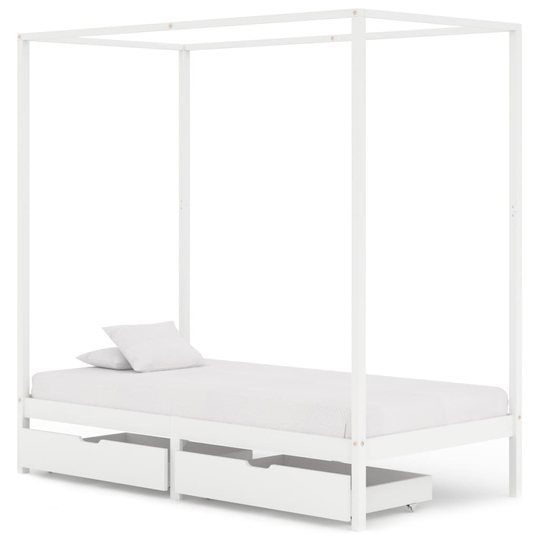 vidaXL Pylvässänky 2 vetolaatikolla valkoinen täysi mänty 90x200cm