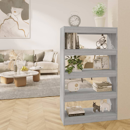 vidaXL Kirjahylly/tilanjakaja harmaa Sonoma 80x30x135 cm lastulevy