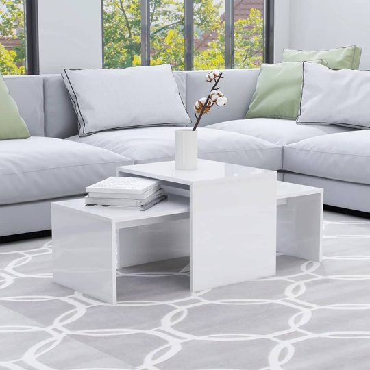 vidaXL Sohvapöytäsarja korkeakiilto valkoinen 100x48x40 cm lastulevy