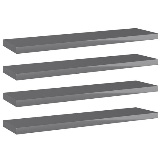 vidaXL Kirjahyllytasot 4 kpl korkeakiilto harmaa 40x10x1,5cm lastulevy