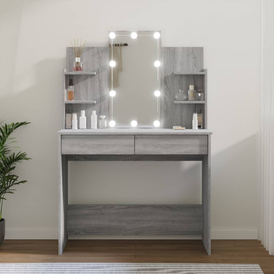 vidaXL Peilipöytä LED-valoilla harmaa Sonoma 96x40x142 cm
