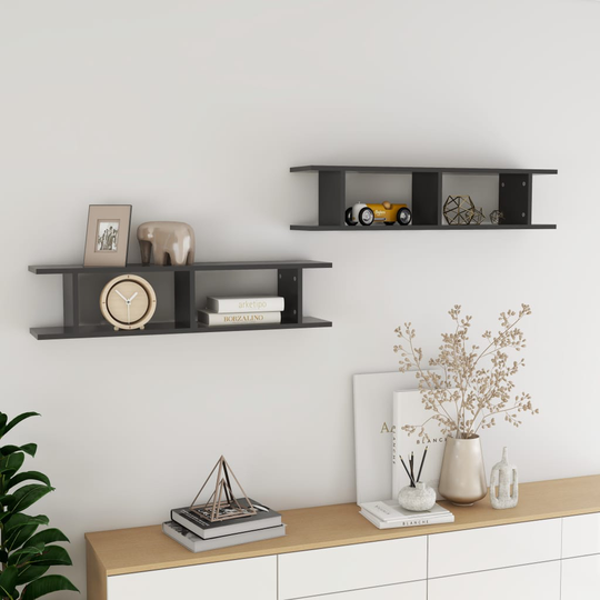 vidaXL Seinähyllyt 2 kpl harmaa 90x18x20 cm lastulevy