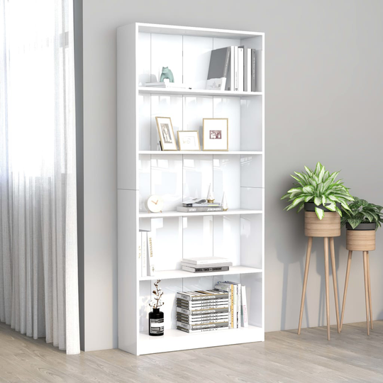 vidaXL 5-tasoinen kirjahylly korkeak. valkoinen 80x24x175 cm lastulevy