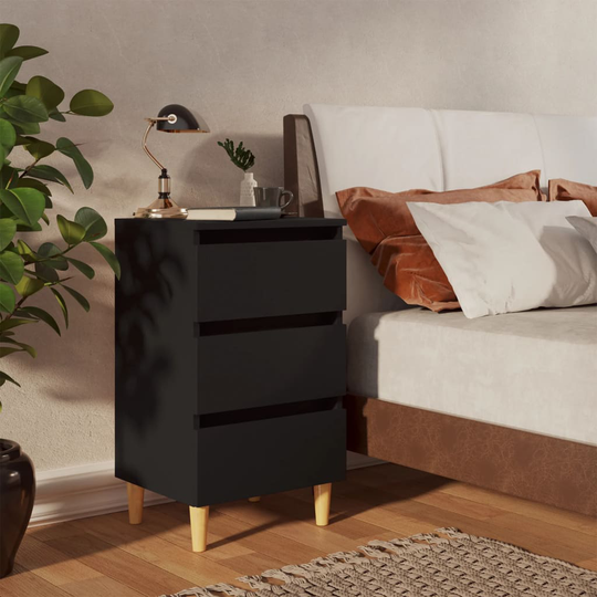 vidaXL Yöpöytä täyspuiset jalat musta 40x35x69 cm