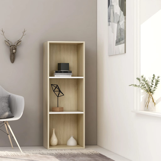 vidaXL 3-tasoinen kirjahylly valk./Sonoma tammi 40x30x114 cm lastulevy