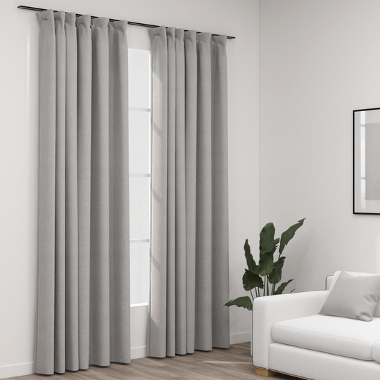 vidaXL Pellavamaiset pimennysverhot koukuilla 2 kpl harmaa 140x245 cm