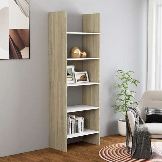 vidaXL Kirjahylly valkoinen ja Sonoma-tammi 60x35x180 cm lastulevy