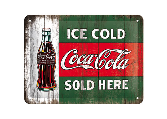 Retro metallitaulu COCA-COLA ICE COLD SOLD HERE 15x20cm