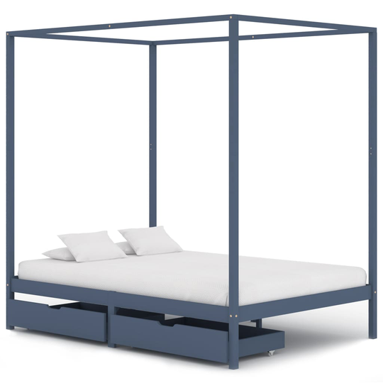 vidaXL Pylvässänky 2 vetolaatikolla harmaa täysi mänty 120x200 cm
