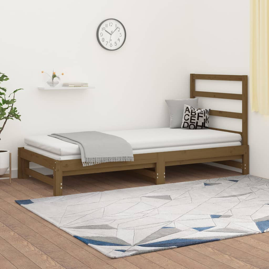 vidaXL Sohvasänky ulosvedettävä hunajanrusk. 2x(90x190) cm täysi mänty