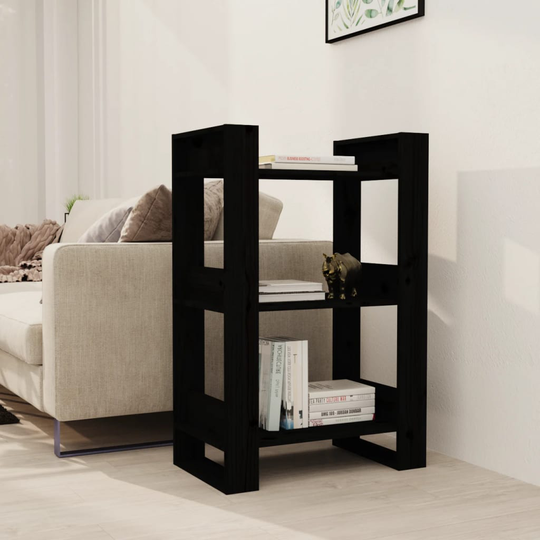 vidaXL Kirjahylly/tilanjakaja musta 60x35x91 cm täysi mänty