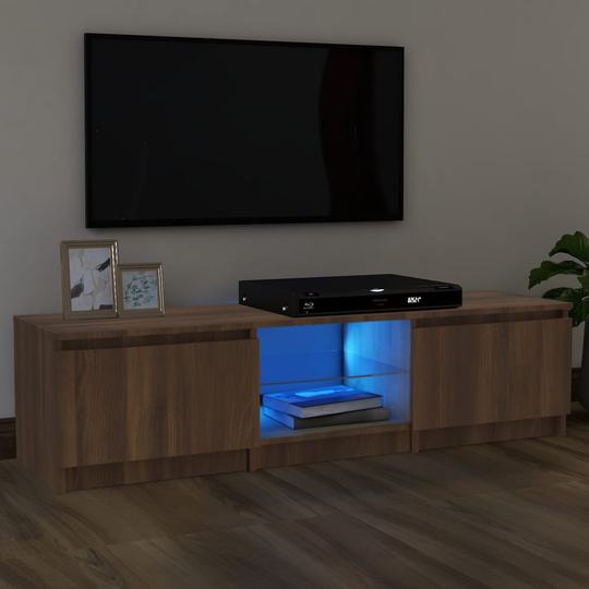 vidaXL TV-taso LED-valoilla ruskea tammi 140x40x35,5 cm