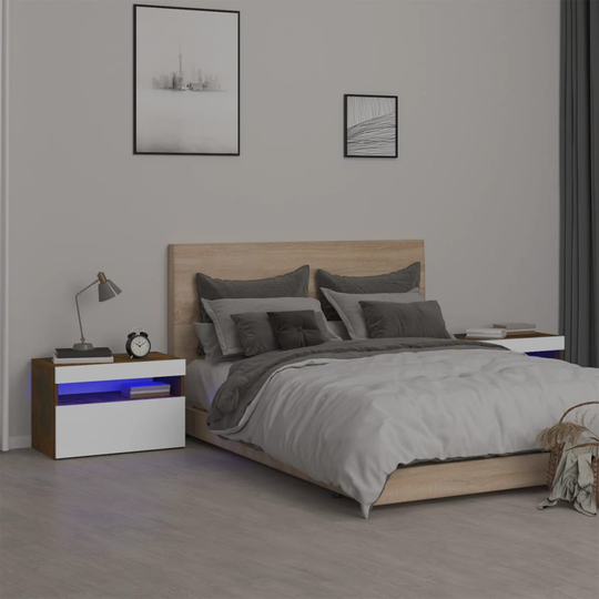 vidaXL Yöpöydät 2 kpl LED-valoilla savutammi 60x35x40 cm