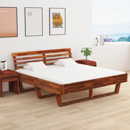vidaXL Sängynrunko ja 2 yöpöytää täysi akaasiapuu 180x200 cm