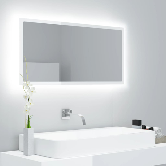 vidaXL LED-kylpyhuonepeili korkeakiilto valkoinen 90x8,5x37 cm akryyli