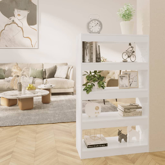 vidaXL Kirjahylly/tilanjakaja korkeakiilto valk 80x30x135 cm lastulevy