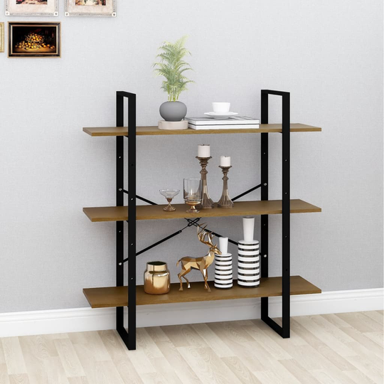 vidaXL 3-tasoinen kirjahylly ruskea 100x30x105 cm täysi mänty